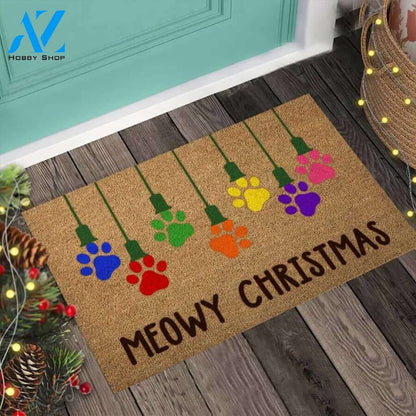 Meowy Christmas Easy Clean Welcome DoorMat | Felt And Rubber | 40x60 cm | 45x75 cm | 60x90 cm | Colorful | DO1176
