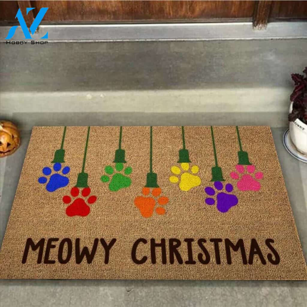 Meowy Christmas Easy Clean Welcome DoorMat | Felt And Rubber | 40x60 cm | 45x75 cm | 60x90 cm | Colorful | DO1176