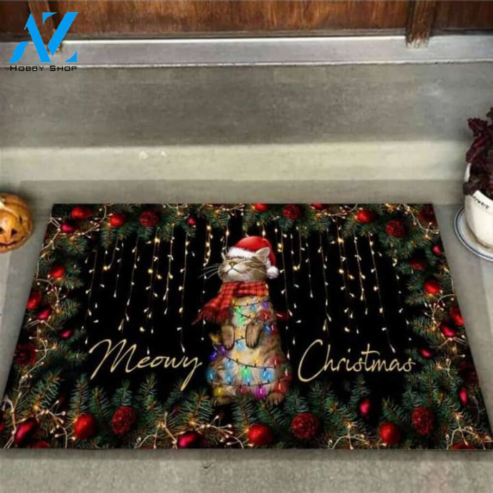 Meowy Christmas Happy Cat Doormat | Welcome Mat | House Warming Gift