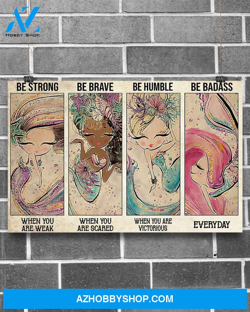 Mermaid Be Strong Be Brave Art Canvas, Wall Decor Visual Art