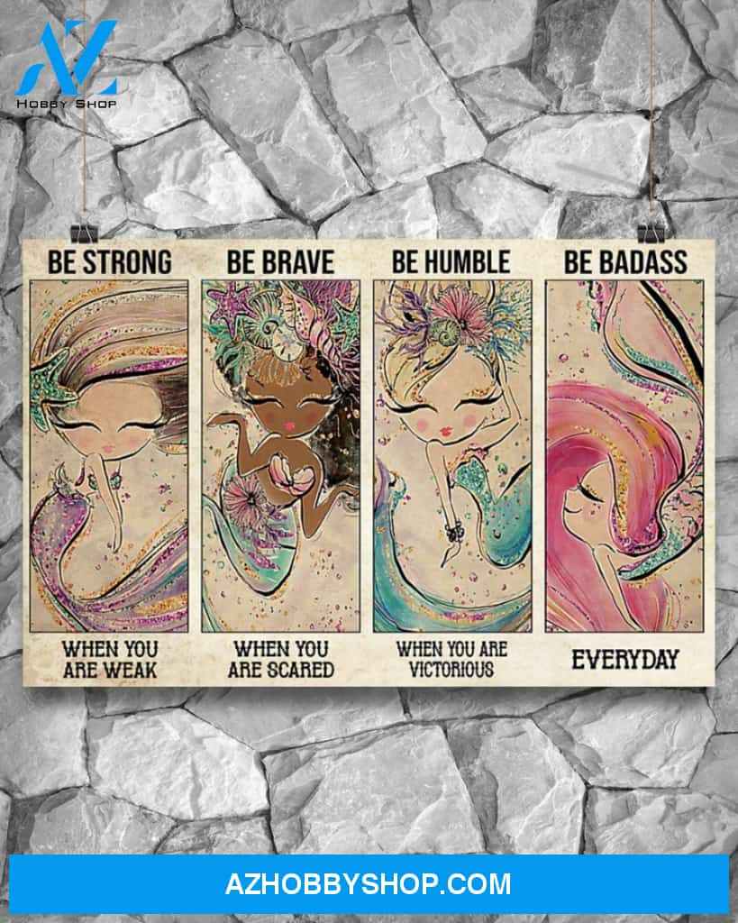 Mermaid Be Strong Be Brave Art Canvas, Wall Decor Visual Art