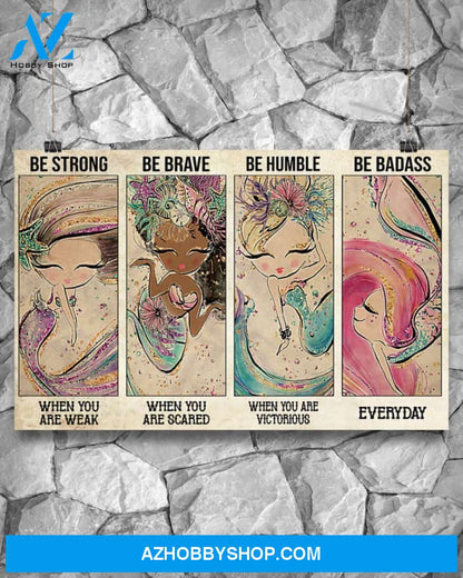 Mermaid Be Strong Be Brave Art Canvas, Wall Decor Visual Art