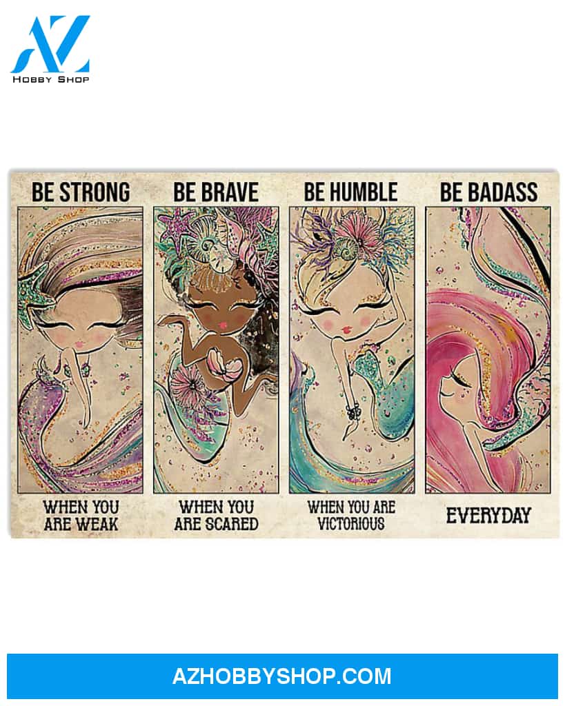 Mermaid Be Strong Be Brave Art Canvas, Wall Decor Visual Art