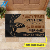 Mermaid Custom Doormat A Salty Pirate Lives Here With His Beautiful Mermaid Personalized Gift | WELCOME MAT | HOUSE WARMING GIFT