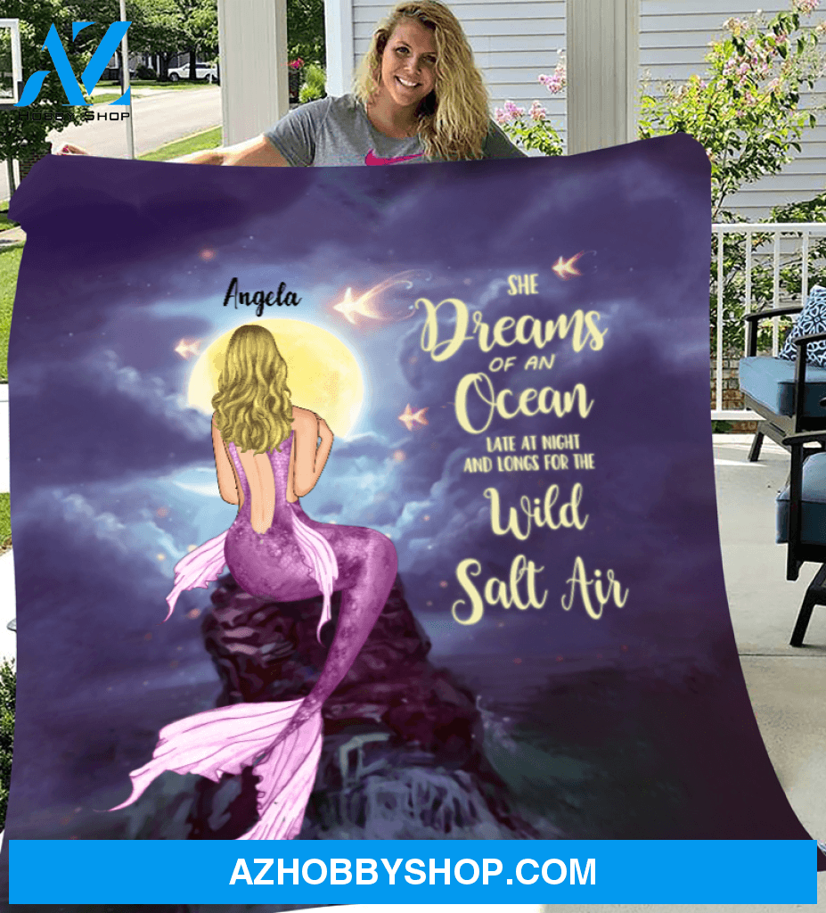Mermaid Girl Personalized Fleece Blanket - She Dream of an Ocean