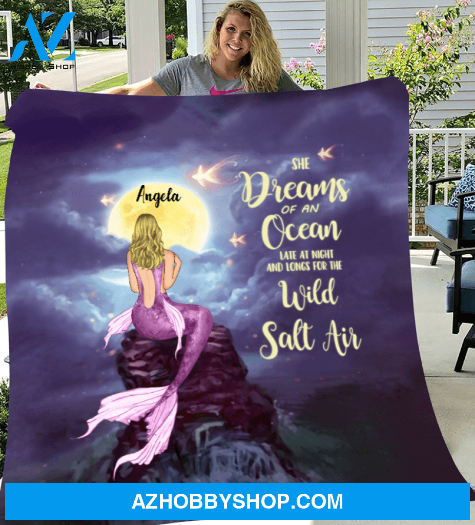 Mermaid Girl Personalized Fleece Blanket - She Dream of an Ocean