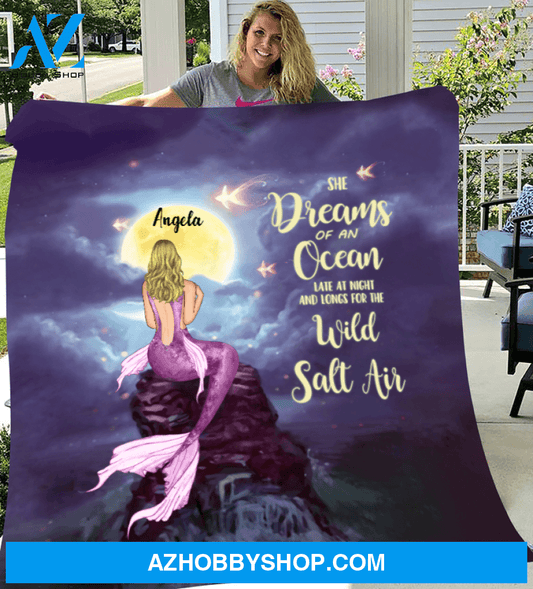 Mermaid Girl Personalized Fleece Blanket - She Dream of an Ocean