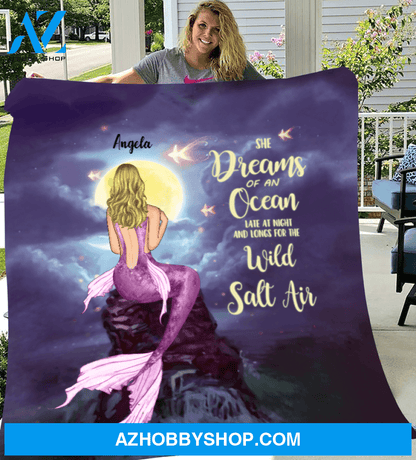 Mermaid Girl Personalized Fleece Blanket - She Dream of an Ocean