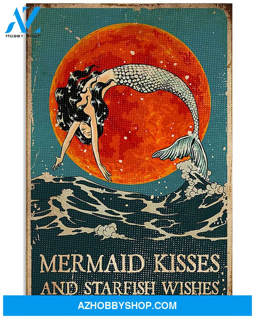Mermaid Poster Kisses And Starfish Wishes Wall Decor
