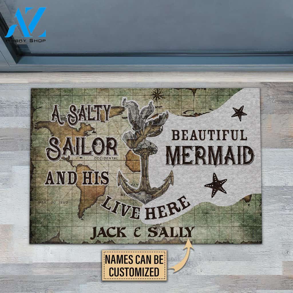 Mermaid & Sailor Live Here Custom Doormat | Welcome Mat | House Warming Gift