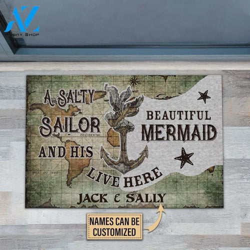 Mermaid & Sailor Live Here Custom Doormat | Welcome Mat | House Warming Gift