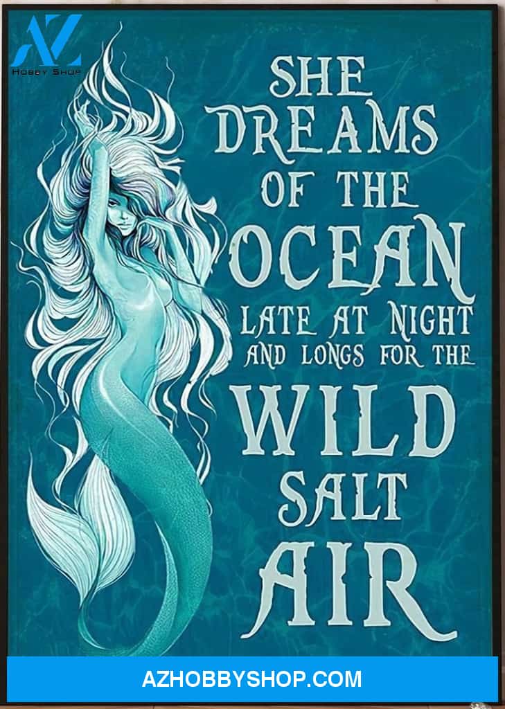 Mermaid She Dreams Of The Ocean Late At Night Canvas And Poster, Wall Decor Visual Art