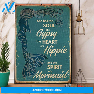 Mermaid She Has The Soul Of A Gypsy The Heart Of A Hippie Canvas And Poster, Wall Decor Visual Art