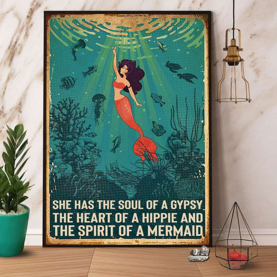 Mermaid She Has The Soul Of A Gypsy Paper Poster No Frame Matte Canvas Wall Decor