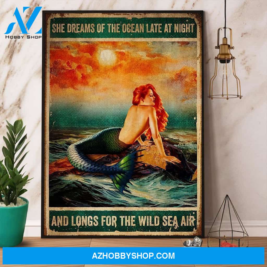 Mermaid Sunset She Dreams Of The Ocean Canvas And Poster, Wall Decor Visual Art