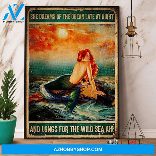 Mermaid Sunset She Dreams Of The Ocean Canvas And Poster, Wall Decor Visual Art