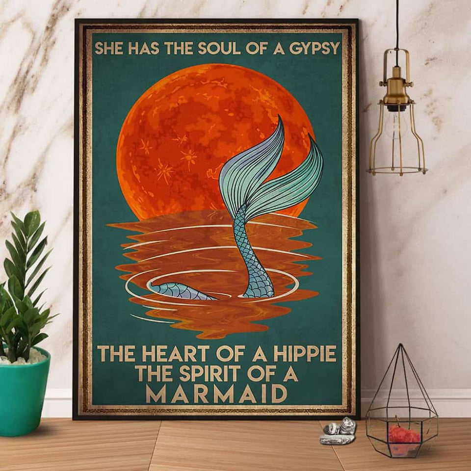 Mermaid Sunset She Has The Soul Of A Gypsy The Heart Of A Hippie Paper Poster No Frame Matte Canvas Wall Decor