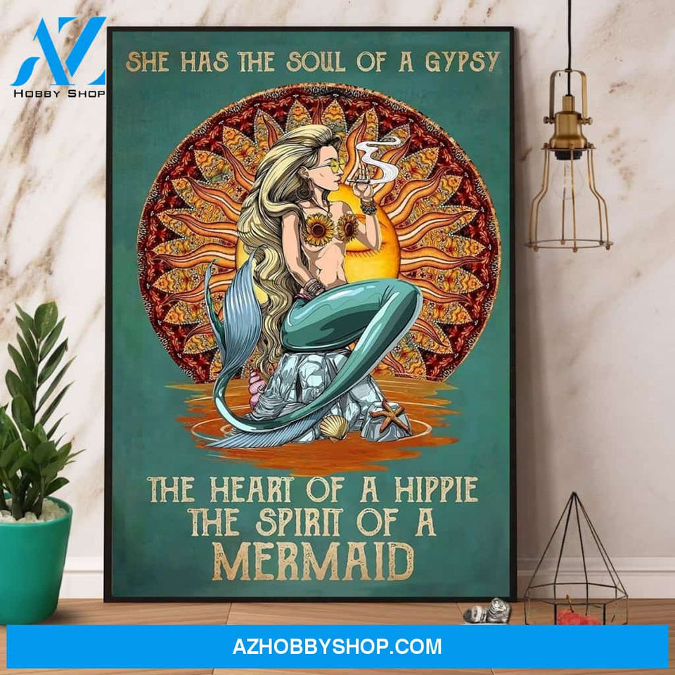 Mermaid The Soul Of A Gypsy The Heart Of Hippie Canvas And Poster, Wall Decor Visual Art