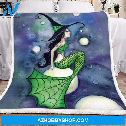 Mermaid Witch Fleece Blankets, Halloween Blanket, Halloween Throw Blanket, Halloween Fleece Blanket