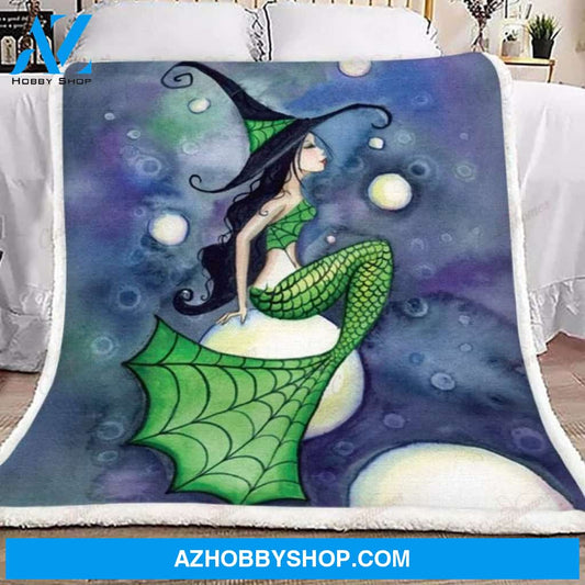 Mermaid Witch Fleece Blankets, Halloween Blanket, Halloween Throw Blanket, Halloween Fleece Blanket