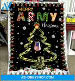 Merry Army Christmas Boots Christmas Tree American Flag Fleece Blanket Gift For Friend Family Home Decor Bedding Couch Sofa Soft and Comfy Cozy