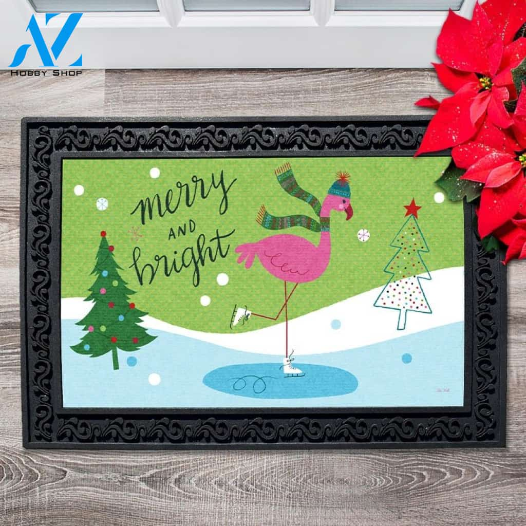 Merry & Bright Flamingo Doormat - 18