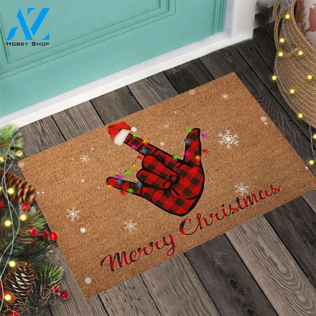 Merry Christmas – American Sign Language Easy Clean Welcome DoorMat | Felt And Rubber | 40x60 cm | 45x75 cm | 60x90 cm | Colorful | DO1186