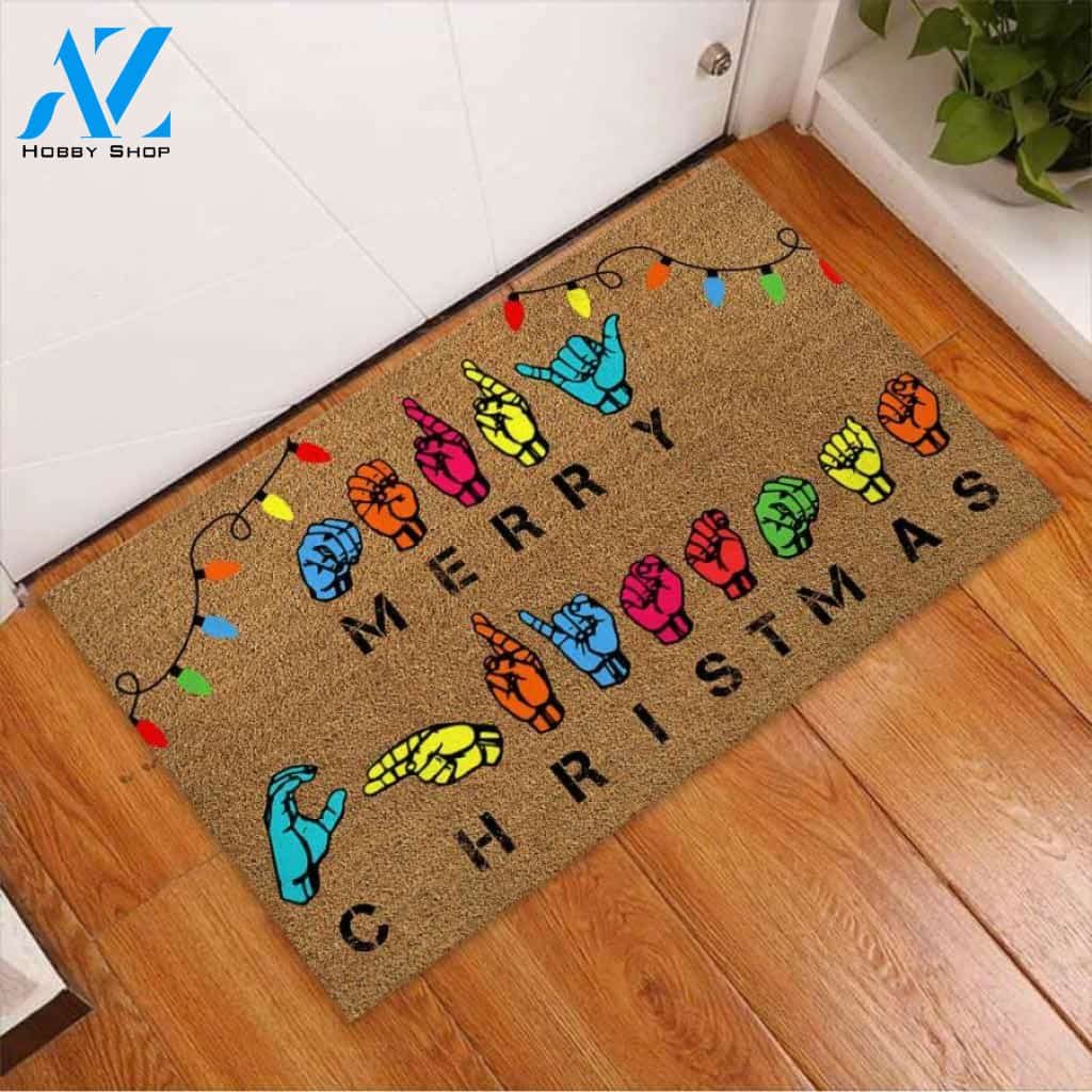 Merry Christmas – American Sign Language Easy Clean Welcome DoorMat | Felt And Rubber | 40x60 cm | 45x75 cm | 60x90 cm | Colorful | DO1185