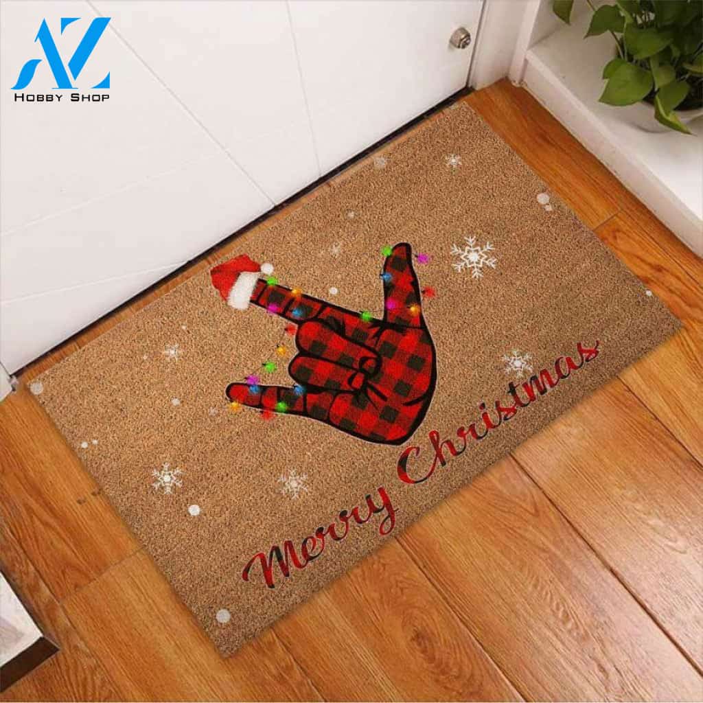 Merry Christmas – American Sign Language Easy Clean Welcome DoorMat | Felt And Rubber | 40x60 cm | 45x75 cm | 60x90 cm | Colorful | DO1186