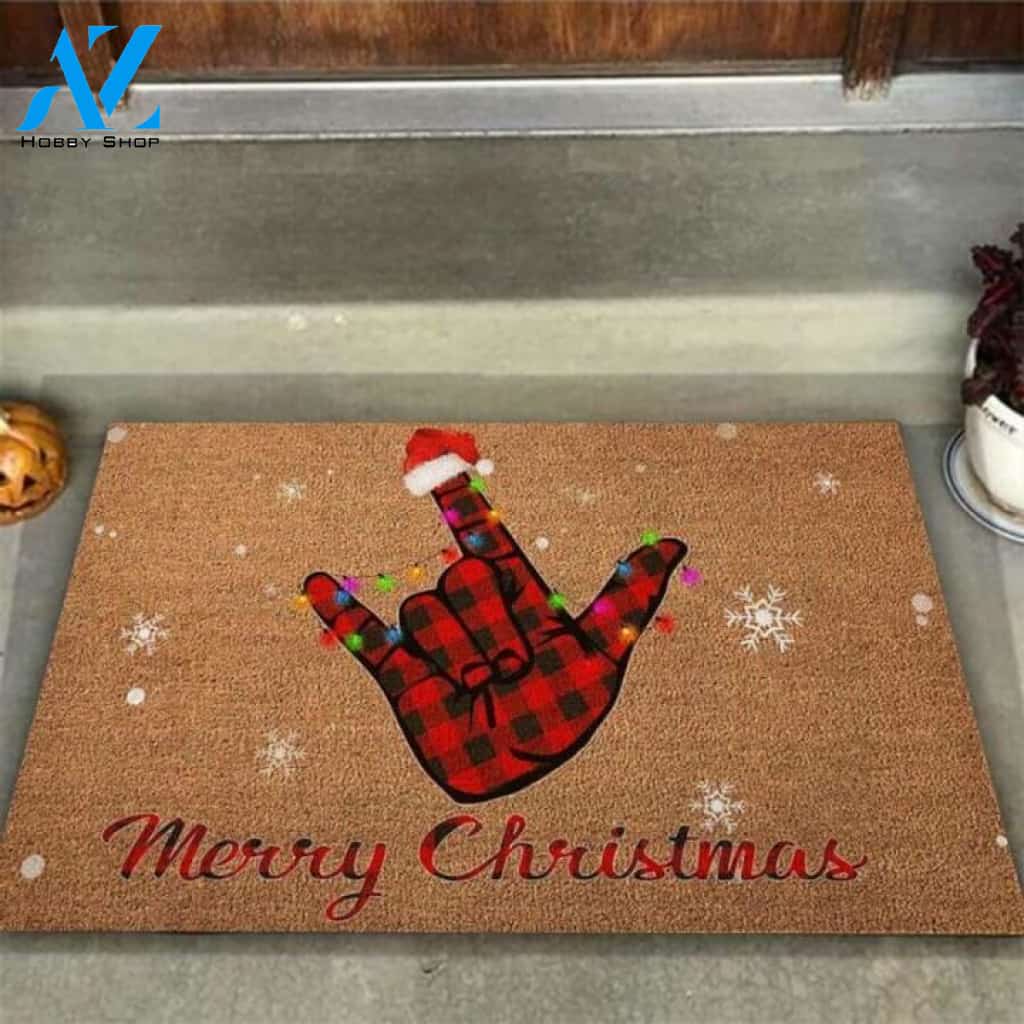 Merry Christmas American Sign Language Coir Pattern Print Doormat | Welcome Mat | House Warming Gift