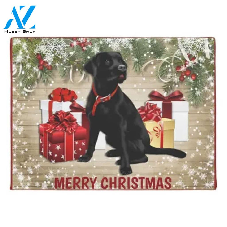 Merry Christmas Black Labrador Doormat Welcome Mat Housewarming, Gift For Dog Lover Home Decor