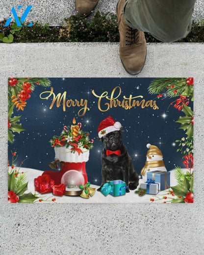 Merry Christmas Black Pug Noel Funny Doormat Gift For Dog Lovers Birthday Gift Home Decor Warm House Gift Welcome Mat