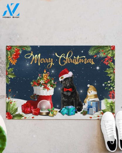 Merry Christmas Black Pug Noel Funny Doormat Gift For Dog Lovers Birthday Gift Home Decor Warm House Gift Welcome Mat