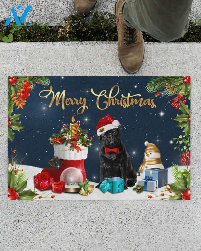 Merry Christmas Black Pug Noel Funny Doormat Gift For Dog Lovers Birthday Gift Home Decor Warm House Gift Welcome Mat