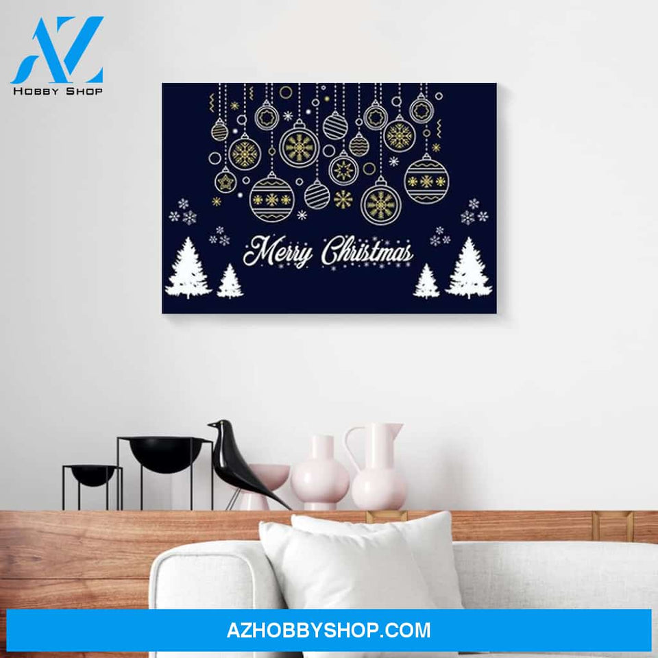 Merry Christmas Blue Canvas Wall Art