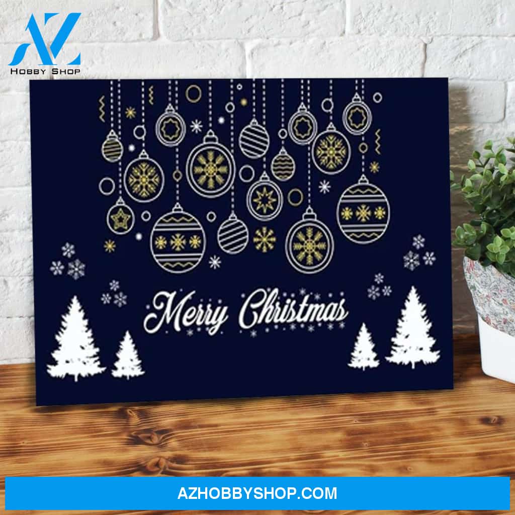 Merry Christmas Blue Canvas Wall Art