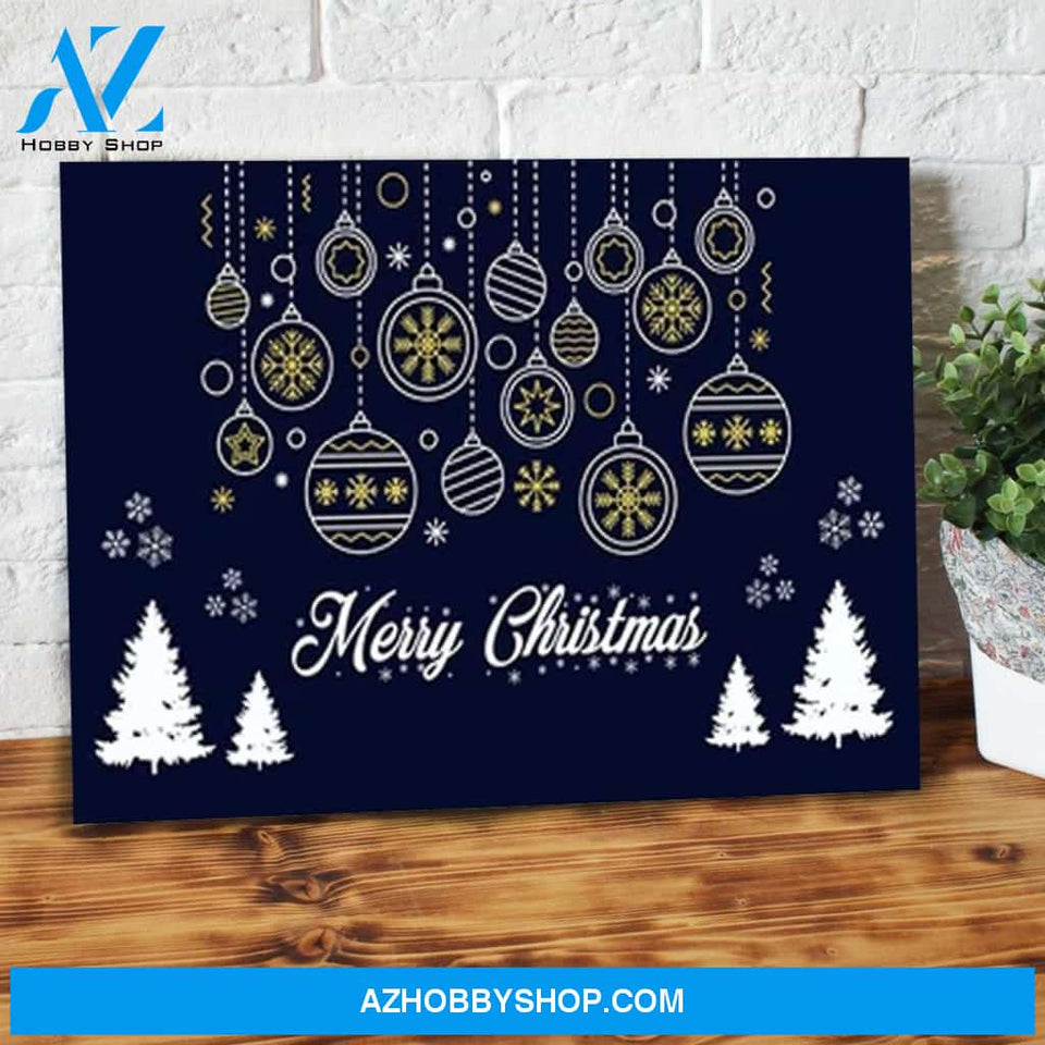Merry Christmas Blue Canvas Wall Art