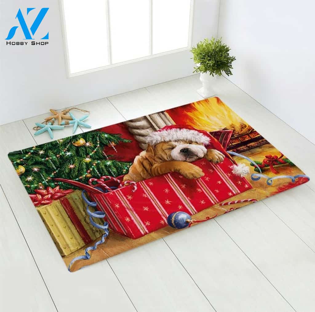 Merry Christmas Bulldog With Presents Indoor And Outdoor Doormat Entrance Rug Sweet Home Decor Housewarming For Dog Lovers, Christmas Gift Idea