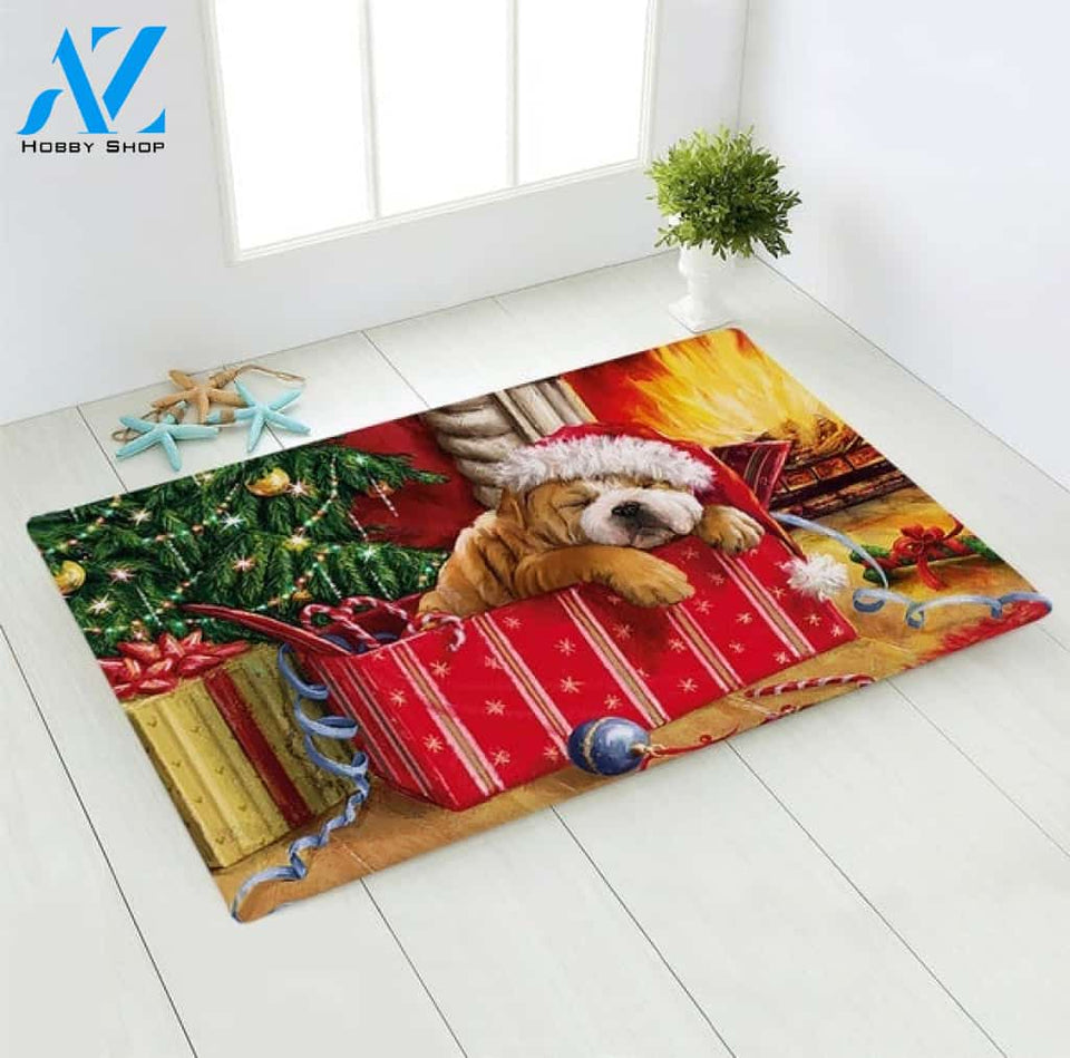 Merry Christmas Bulldog With Presents Indoor And Outdoor Doormat Entrance Rug Sweet Home Decor Housewarming For Dog Lovers, Christmas Gift Idea