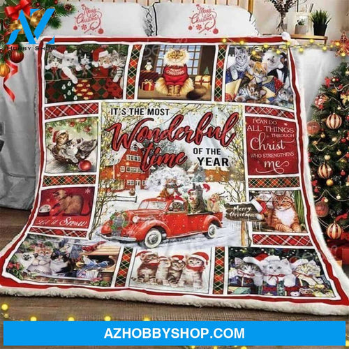 Merry Christmas Cat Fleece Blanket Noxpgbm