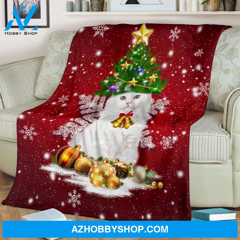 Merry Christmas Cat Christmas Tree Fleece Blanket Gift For Cat Lovers Gift For Christmas Home Decor Bedding Couch Sofa Soft And Comfy Cozy