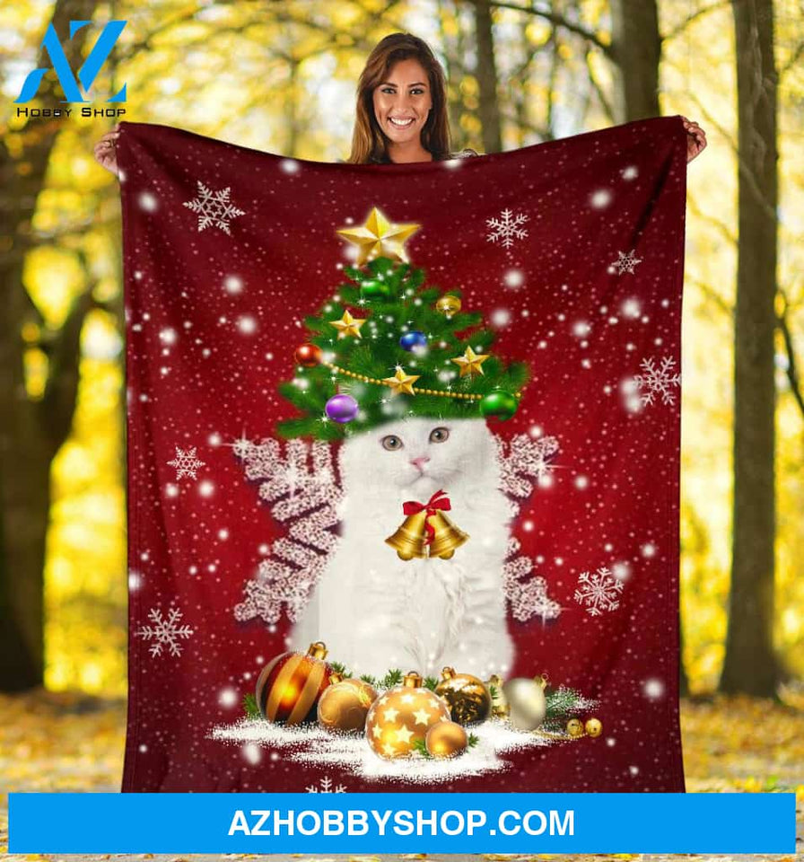 Merry Christmas Cat Christmas Tree Fleece Blanket Gift For Cat Lovers Gift For Christmas Home Decor Bedding Couch Sofa Soft And Comfy Cozy