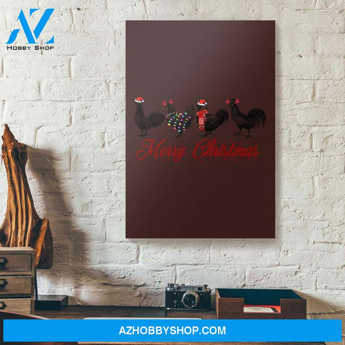 Merry Christmas Chickens Vertical Matte Canvas Wall Art