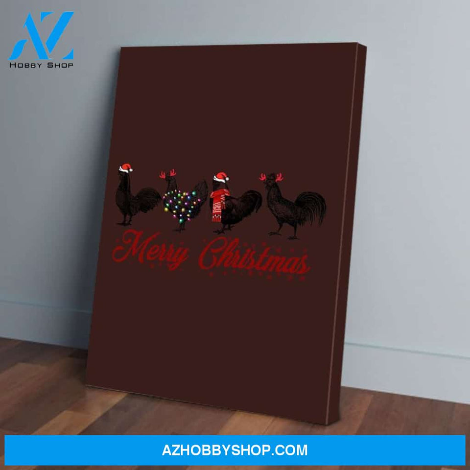 Merry Christmas Chickens Vertical Matte Canvas Wall Art