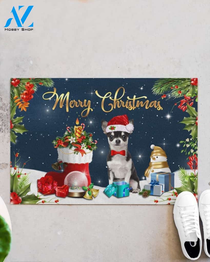Merry Christmas Chihuahua Noel Funny Doormat Gift For Dog Lovers Birthday Gift Home Decor Warm House Gift Welcome Mat