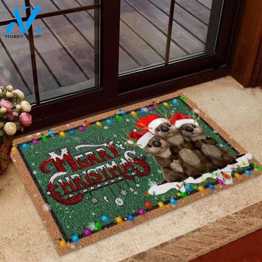 Merry Christmas Cute Sloth Coir Pattern Print Doormat | Welcome Mat | House Warming Gift