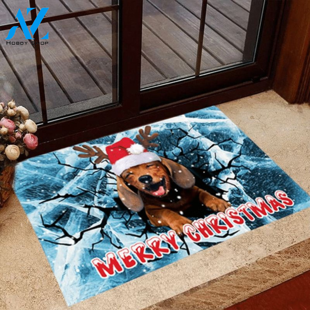 Merry Christmas Dachshund Doormat Cute Dog Ice Crack Doormat Welcome Mat Housewarming Home Decor Gift For Dog Lovers Funny Doormat Gift For Friend
