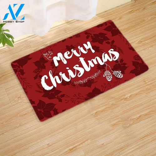 Merry Christmas Dark Red Pattern Doormat Welcome Mat Housewarming Home Decor Funny Doormat Gift For Friend