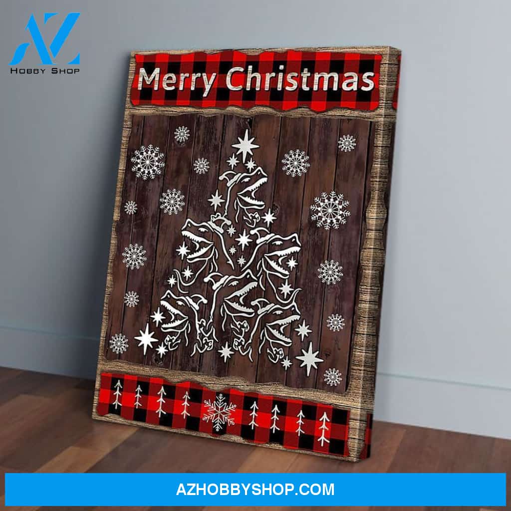 Merry Christmas Dinosaur Vertical Matte Canvas Wall Art