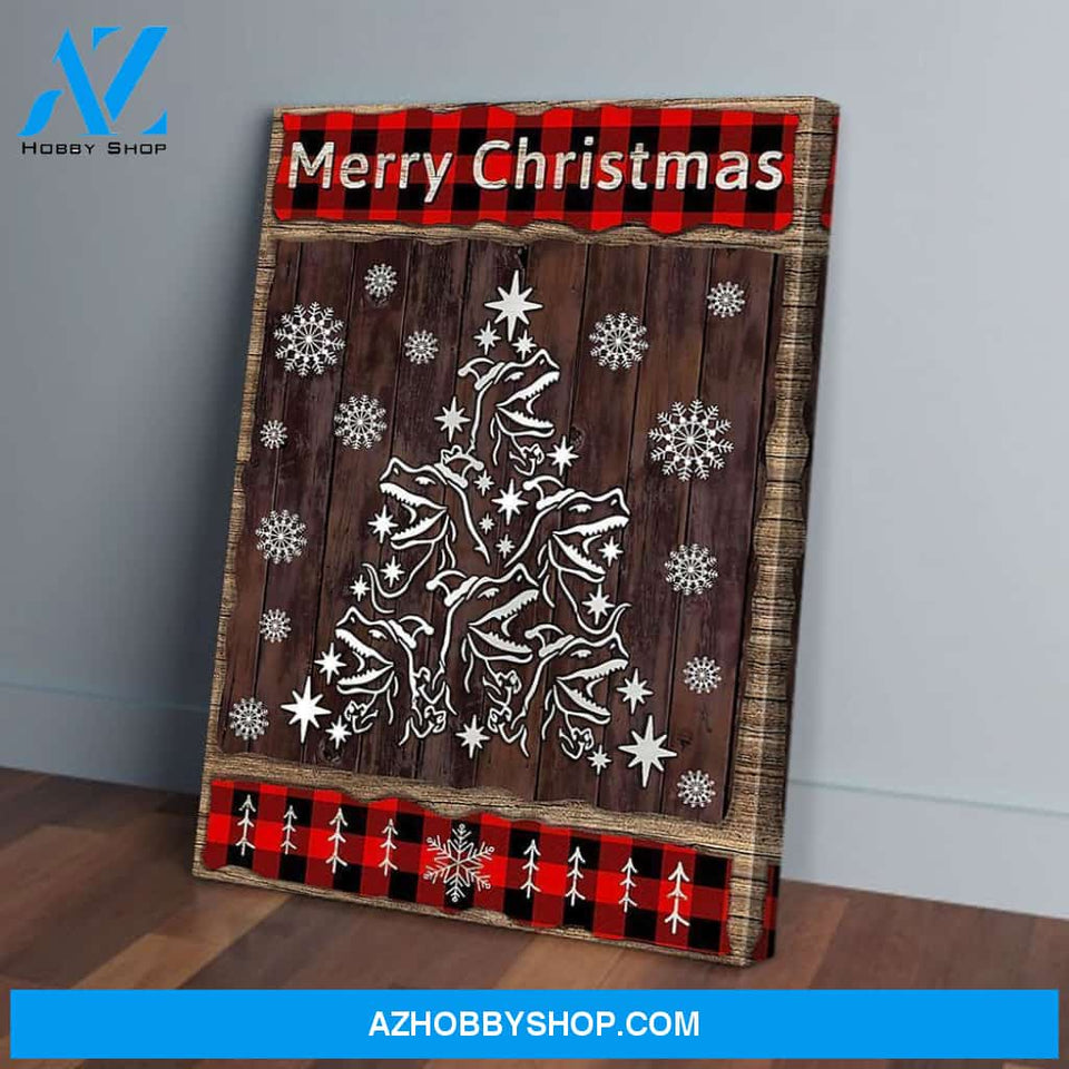 Merry Christmas Dinosaur Vertical Matte Canvas Wall Art